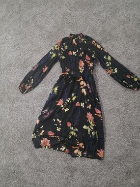 a new day Black Floral Long-Sleeve Midi Dress with Multicolor Blooms